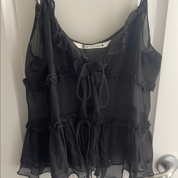 Black Ruffled Women's Top - Picture 2 of 2